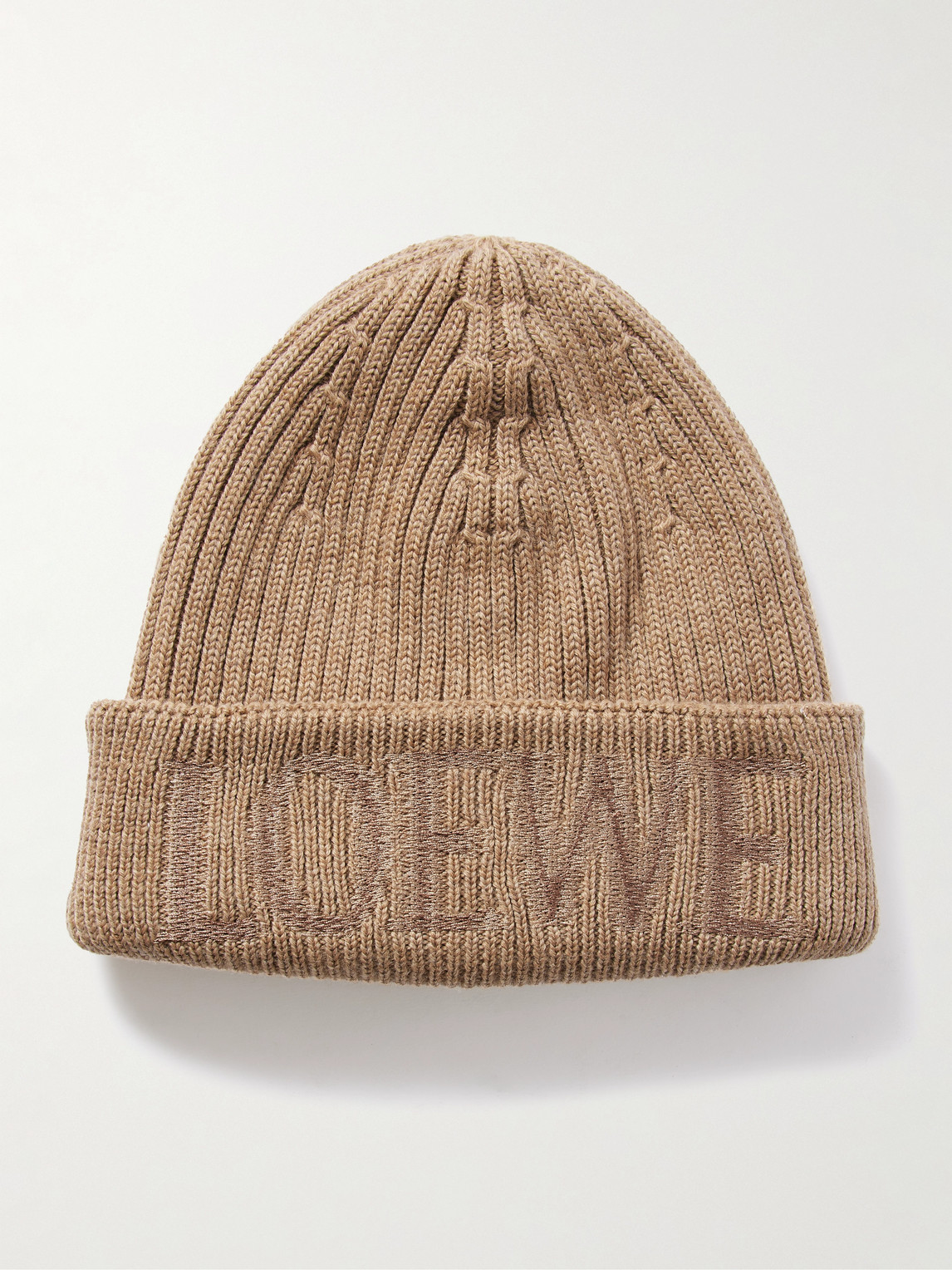 Loewe Logo-Embroidered Ribbed Wool Beanie - Men