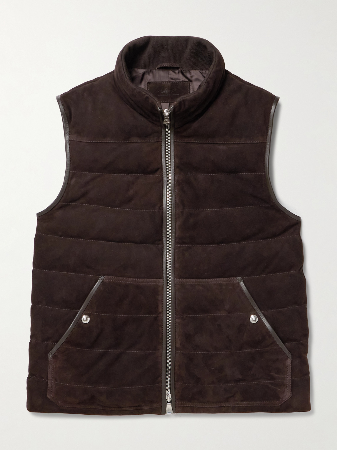 MR P. Leather-Trimmed Padded Quilted Suede Gilet - Men