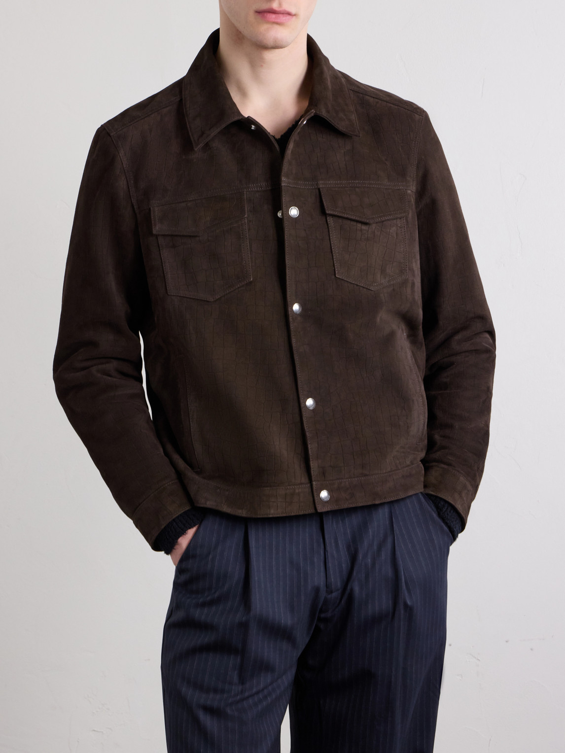  Mr P. - Croc-effect Suede Jacket - Men - Brown - Xs 