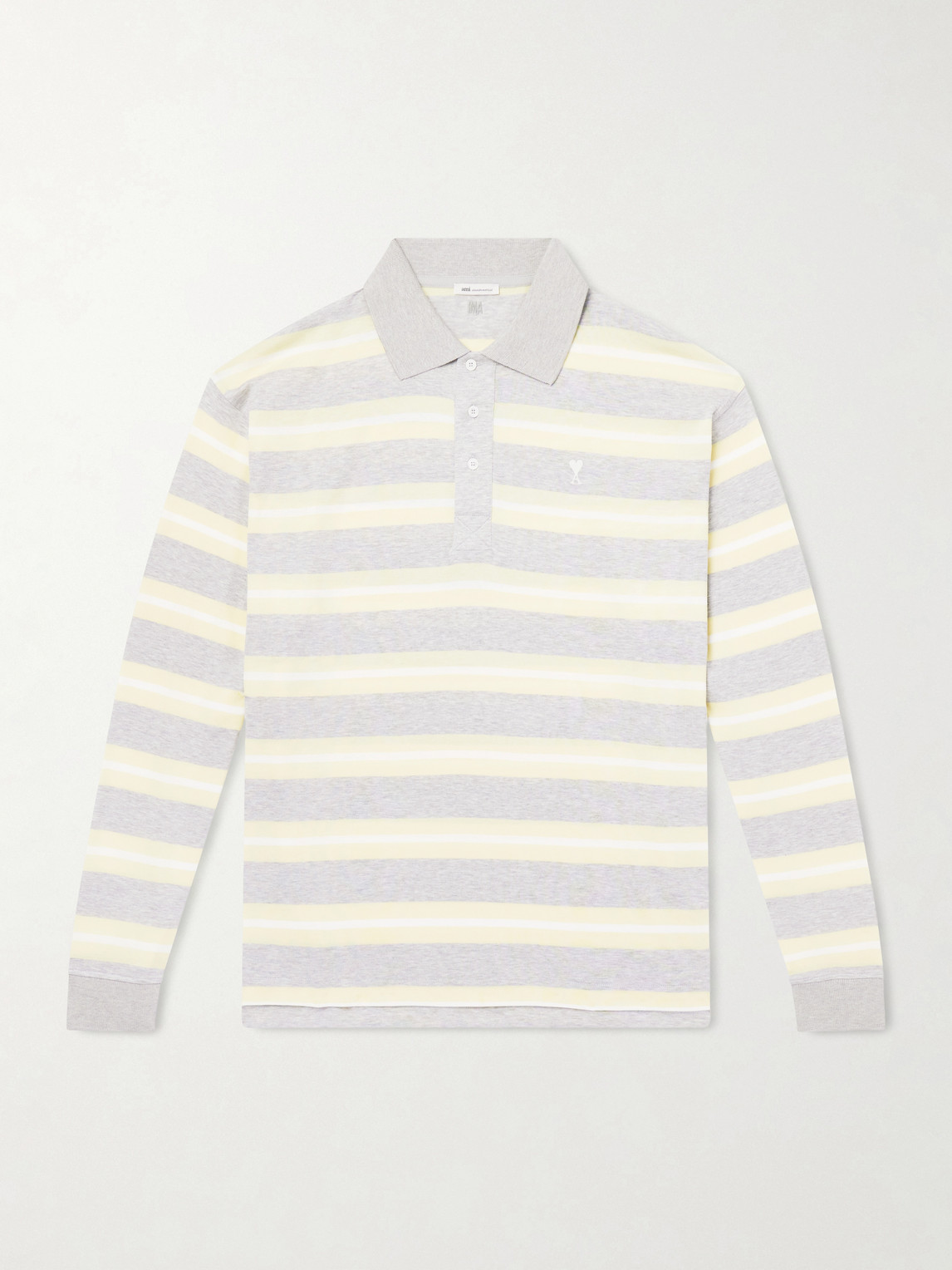 AMI Paris AMI PARIS - Striped Cotton-Jersey Polo Shirt - Men - Gray - XS aus 100% Cotton in Gray