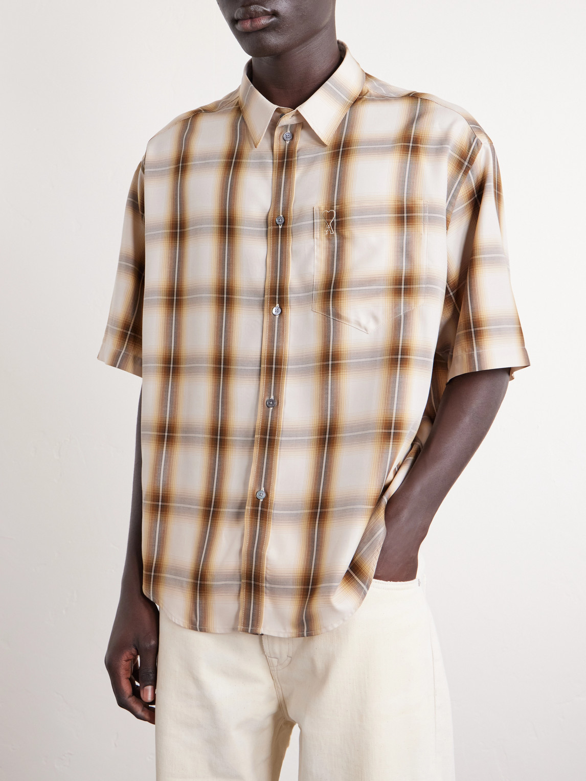 Logo-Embroidered Checked Lyocell Shirt