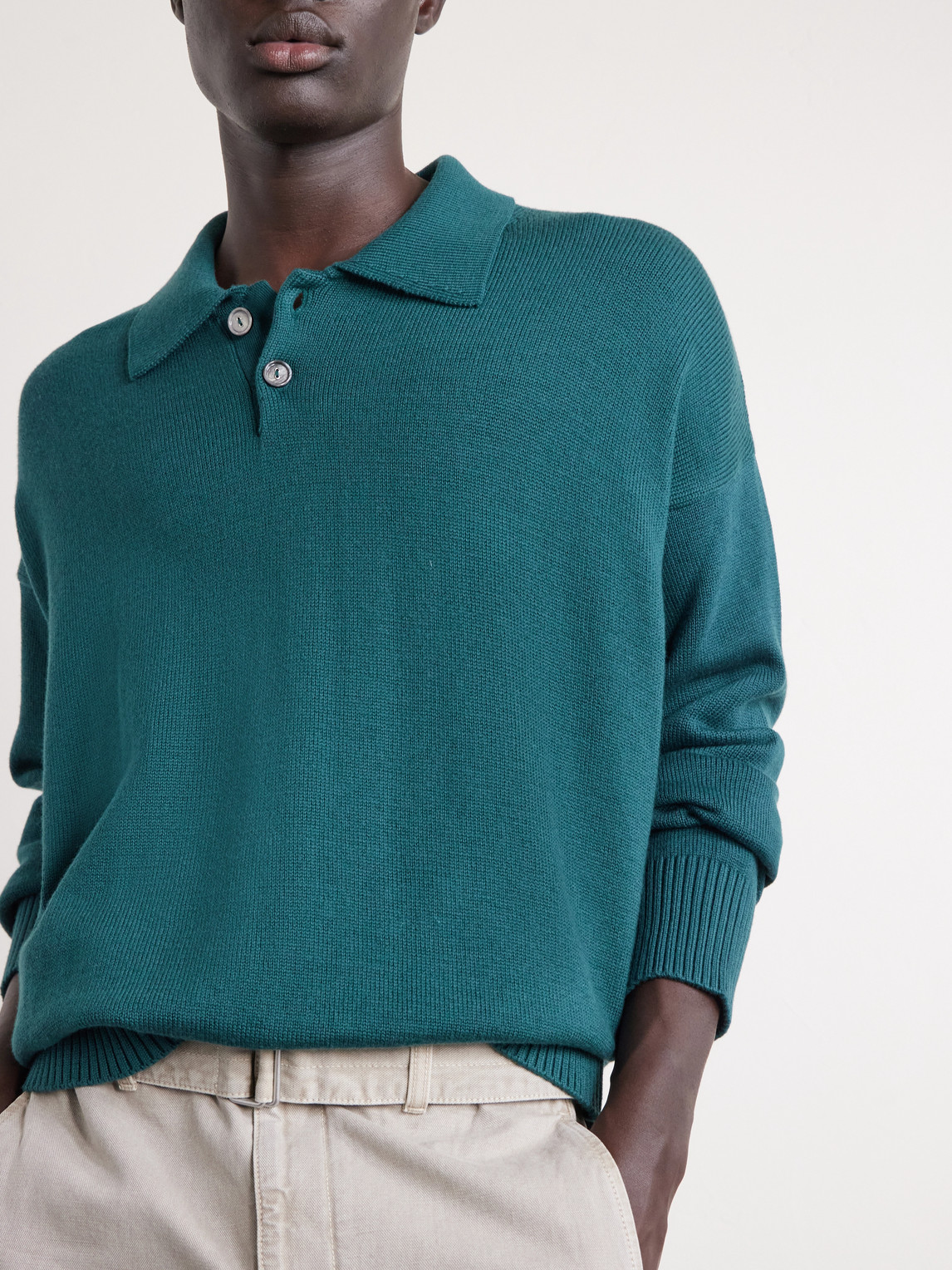 Knitted Wool And Cotton-Blend Polo Sweater