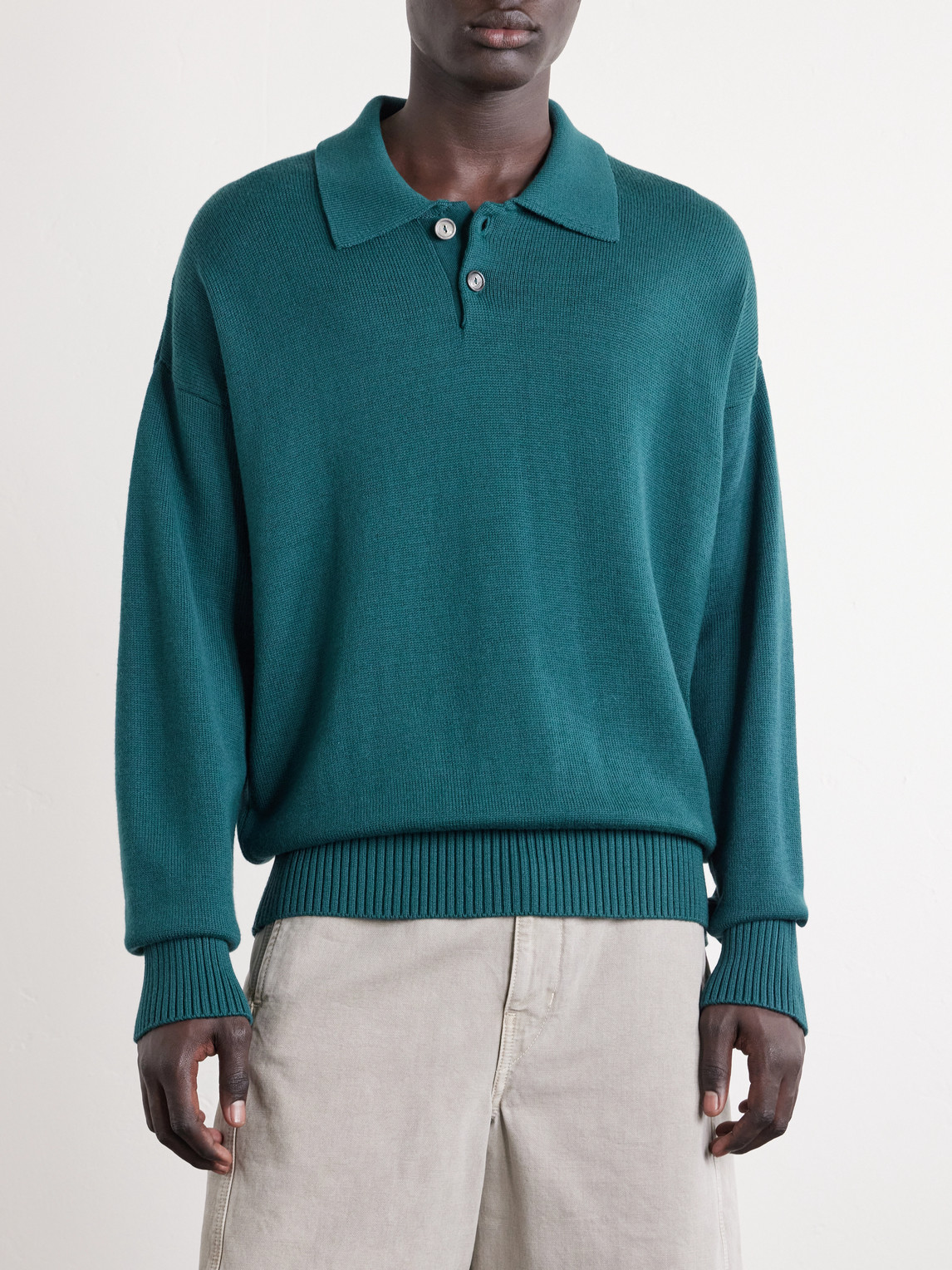 Knitted Wool And Cotton-Blend Polo Sweater