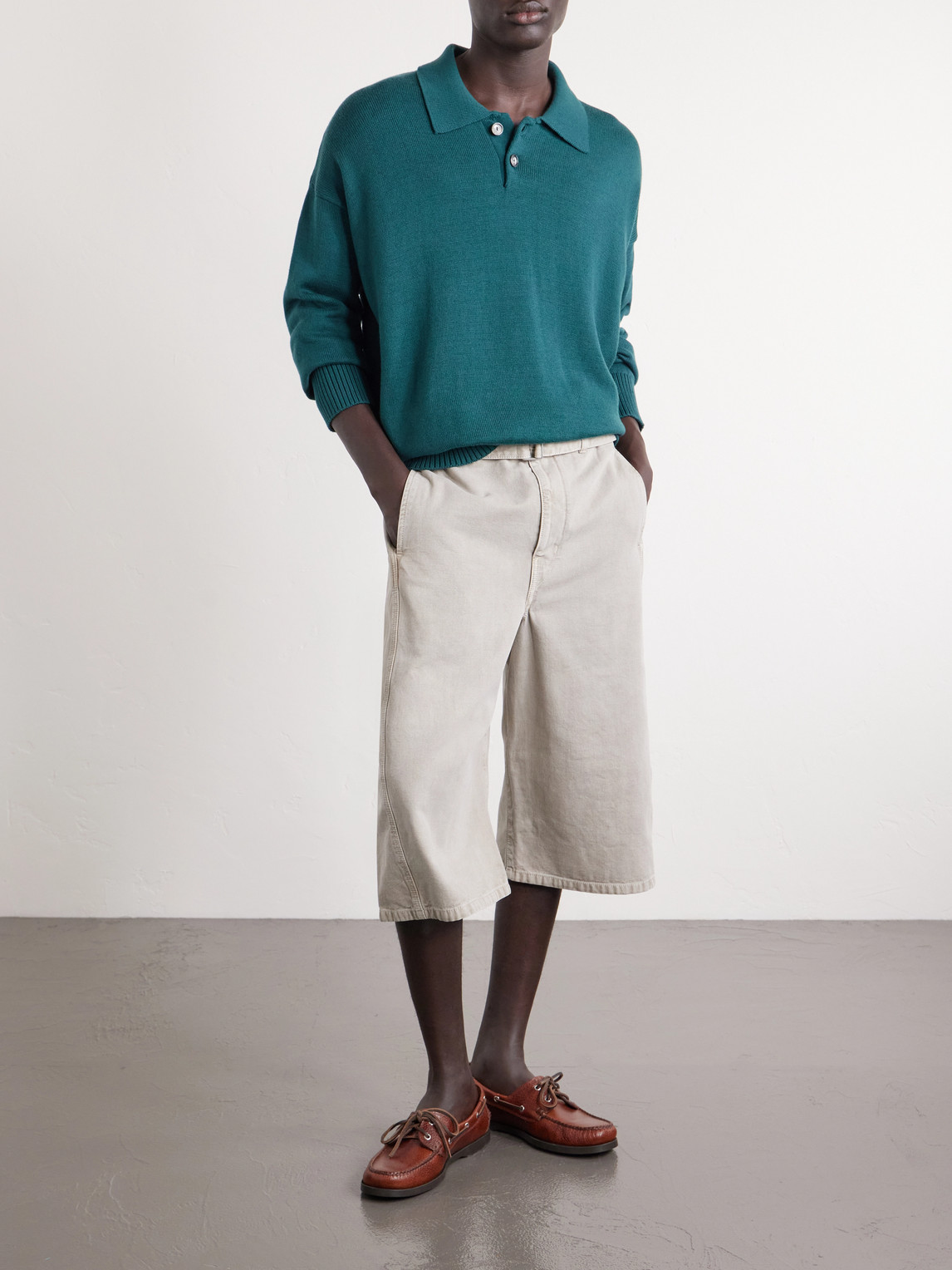 Knitted Wool And Cotton-Blend Polo Sweater