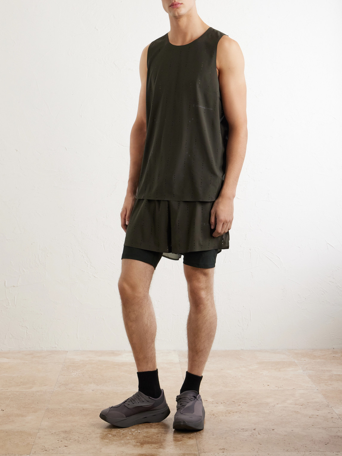 + Post Archive Faction Zero 2-in-1 Stretch-Jersey and Mesh Running Shorts — 2