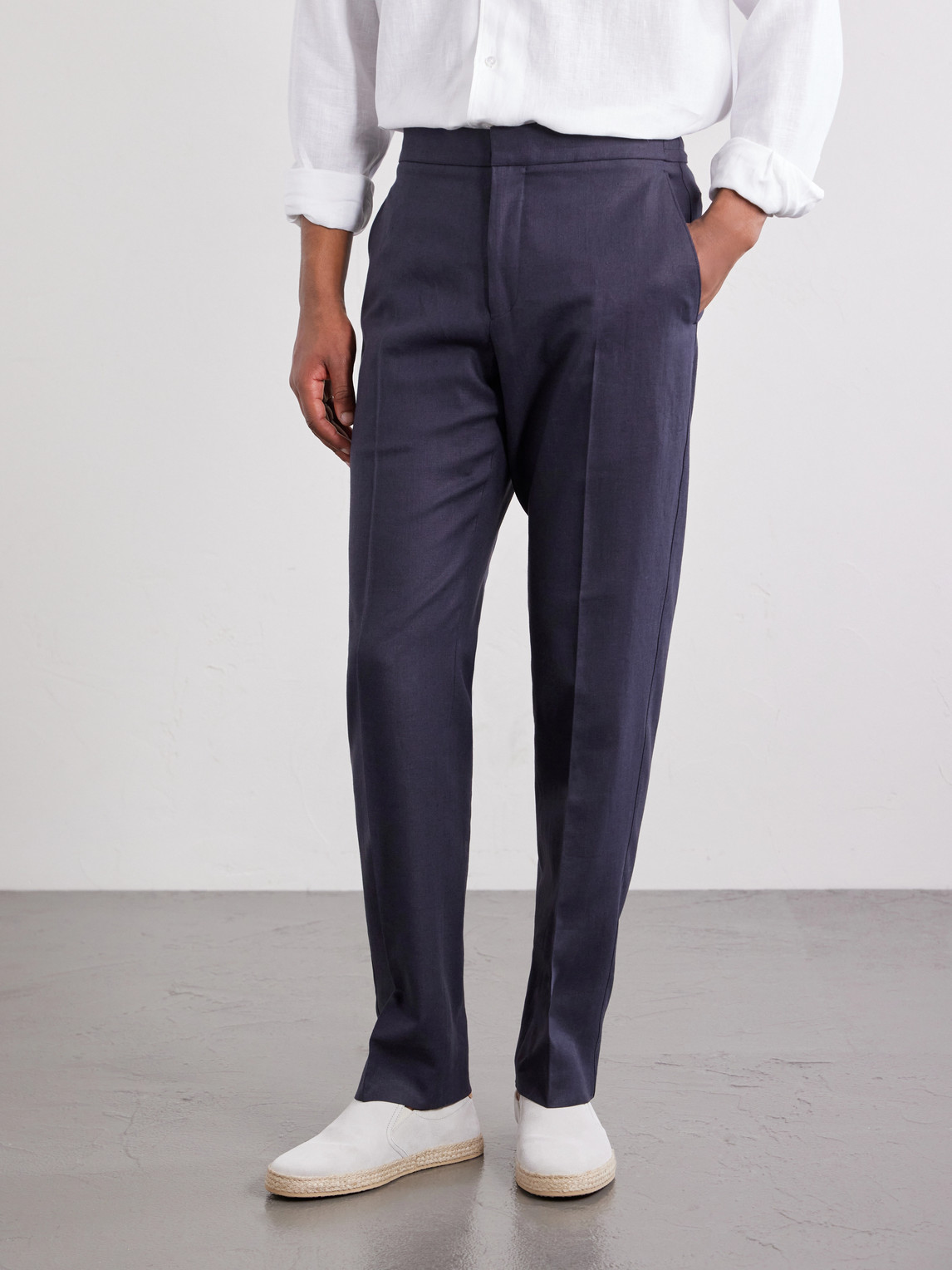 Straight-Leg Linen-Twill Trousers