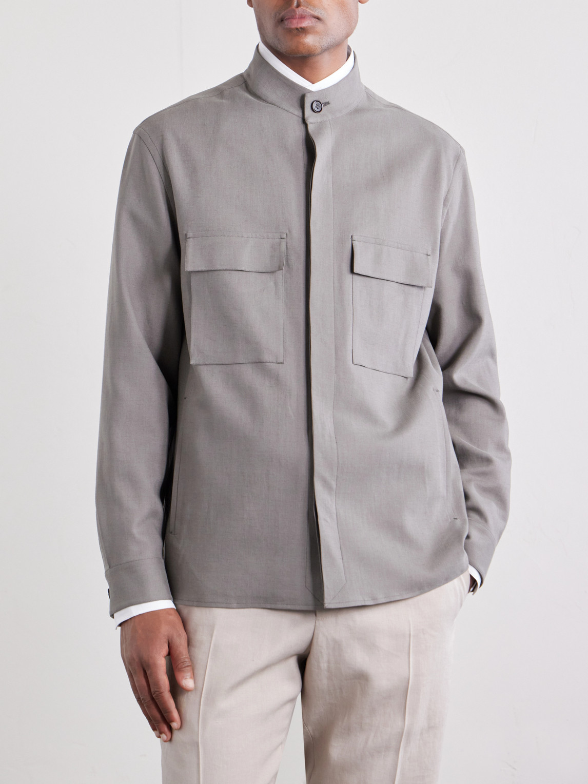  Zegna - Linen-gabardine Overshirt - Men - Gray - M 