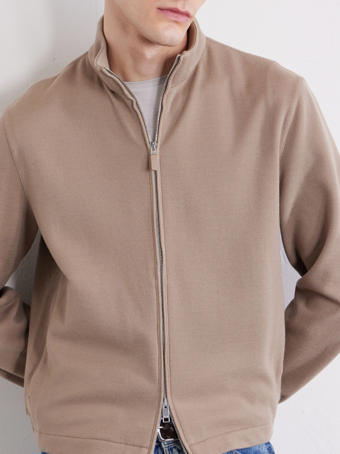 Honeycomb-Knit Cotton, Wool And Silk-Blend Zip-Up Sweater