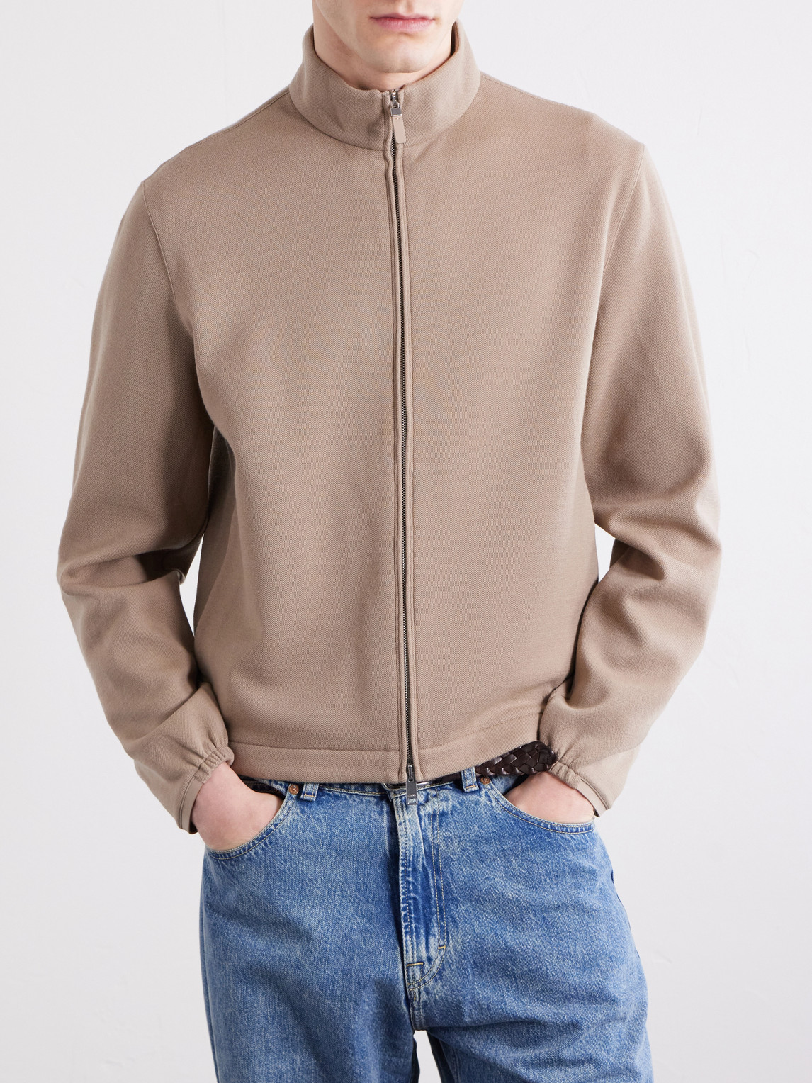 Honeycomb-Knit Cotton, Wool And Silk-Blend Zip-Up Sweater