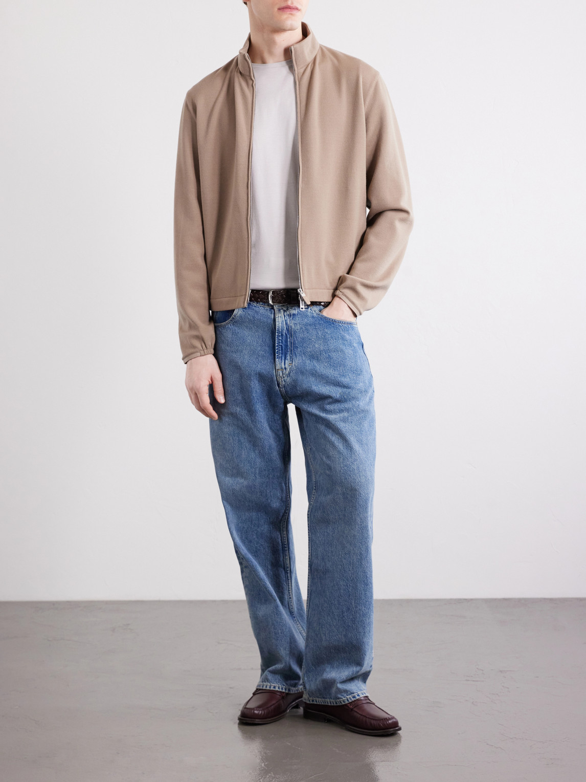Honeycomb-Knit Cotton, Wool And Silk-Blend Zip-Up Sweater