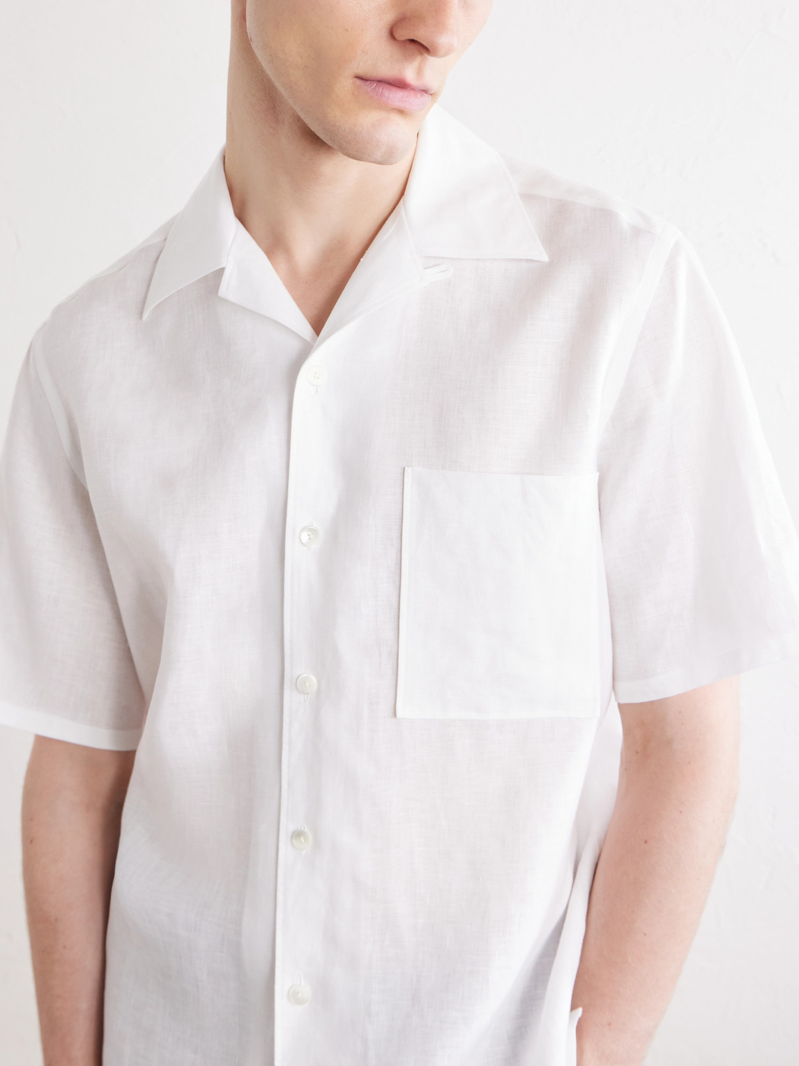 Convertible-Collar Linen Shirt