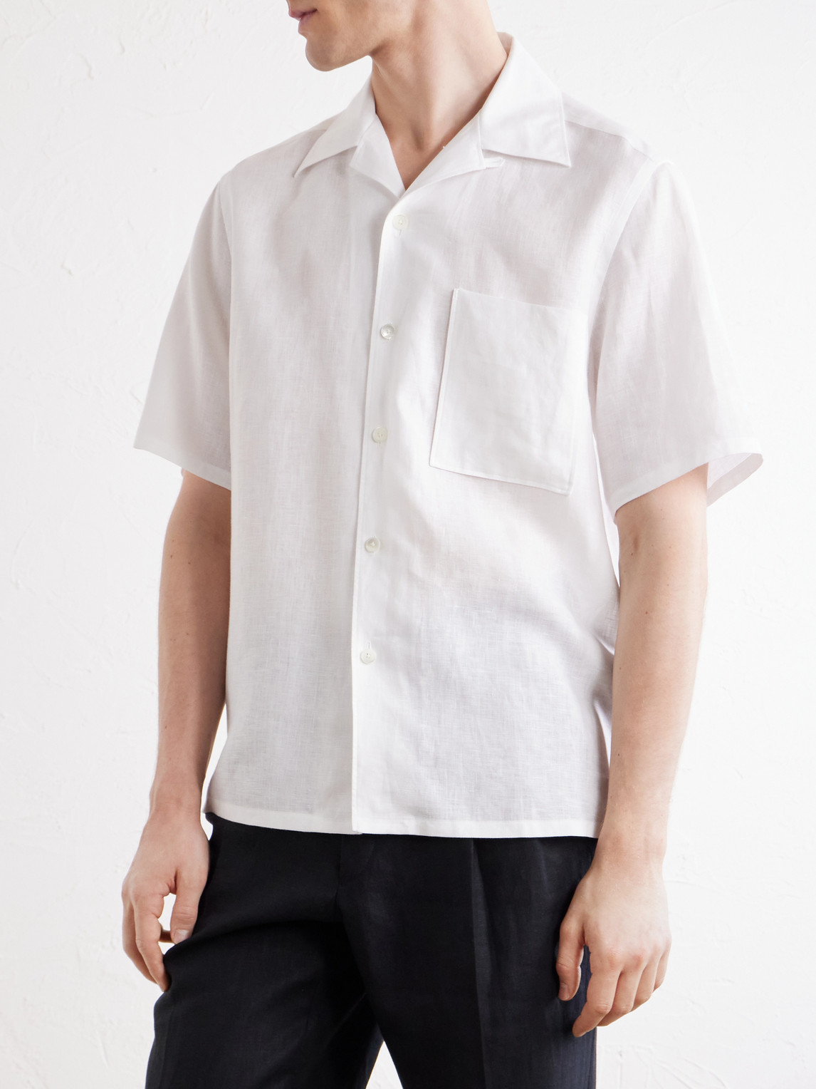 Convertible-Collar Linen Shirt
