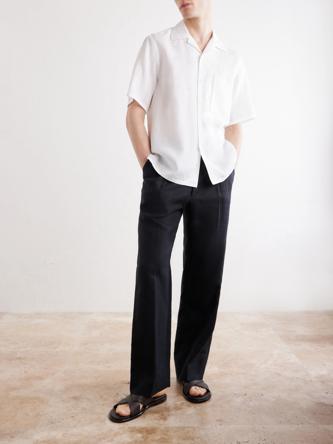 Convertible-Collar Linen Shirt