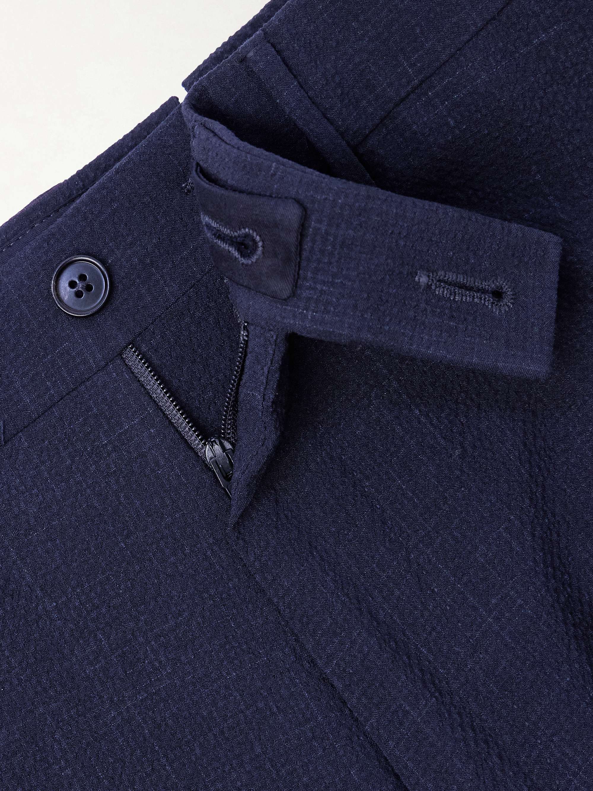 ZEGNA Straight-Leg Wool, Silk and Linen-Blend Seersucker Trousers ZEGNA Straight-Leg Wool, Silk and Linen-Blend Seersucker Trousers