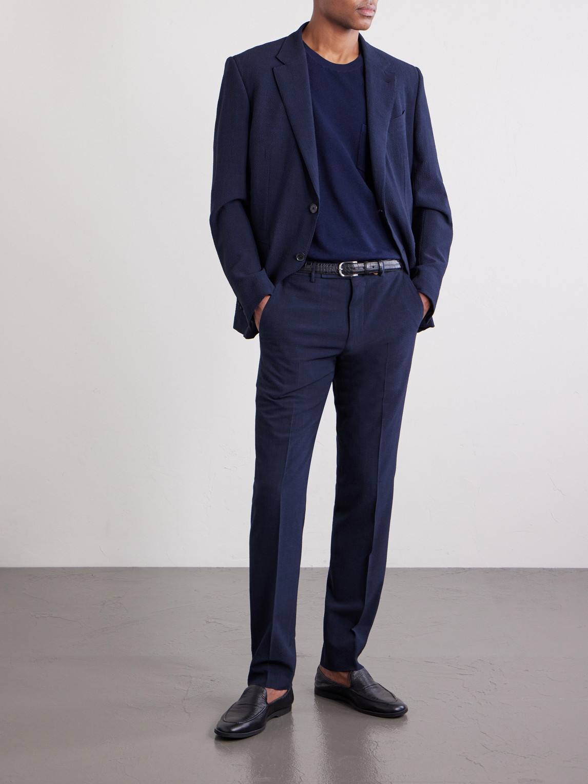 Straight-Leg Wool, Silk And Linen-Blend Seersucker Trousers