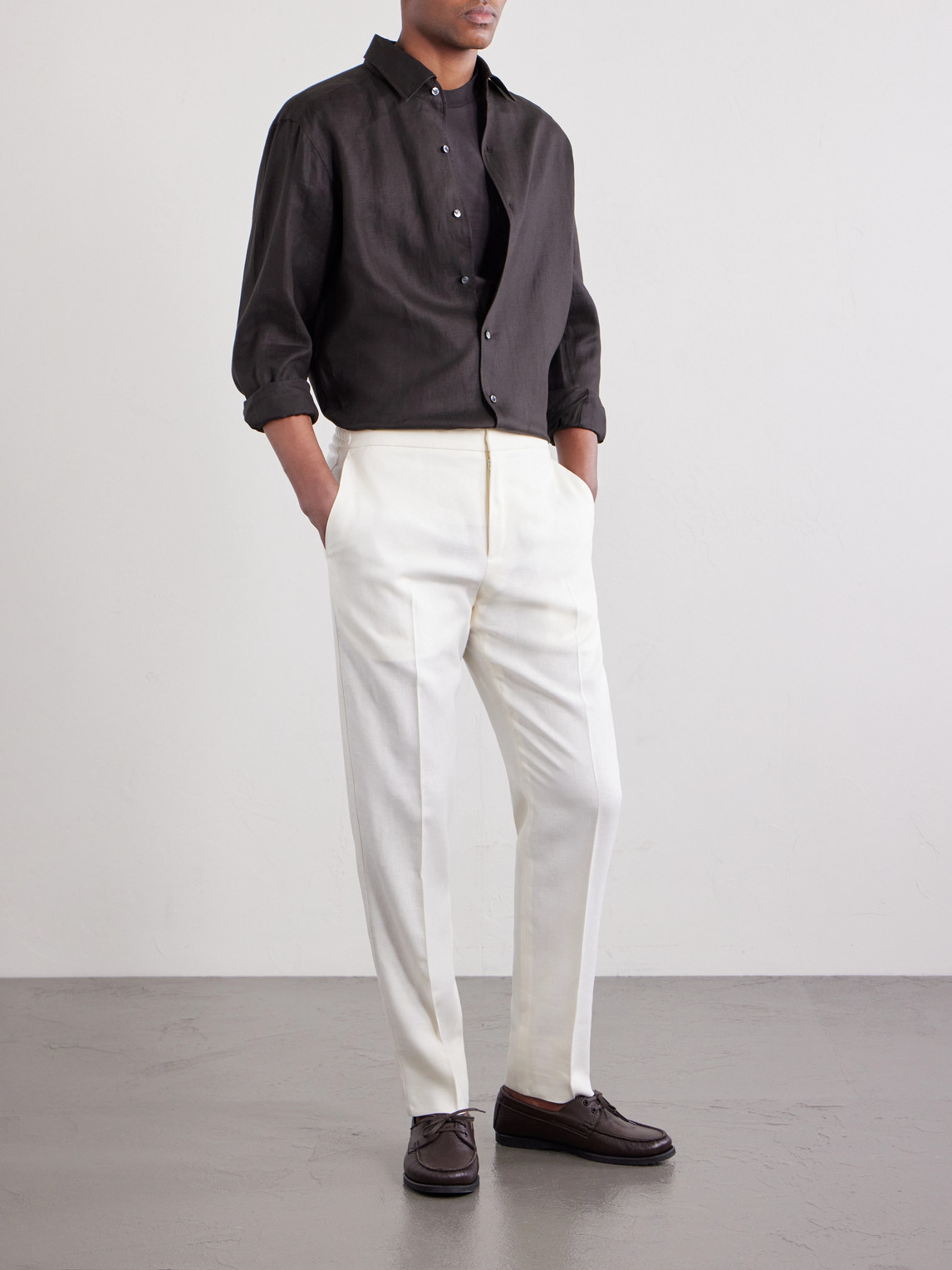 Straight-Leg Linen-Twill Trousers