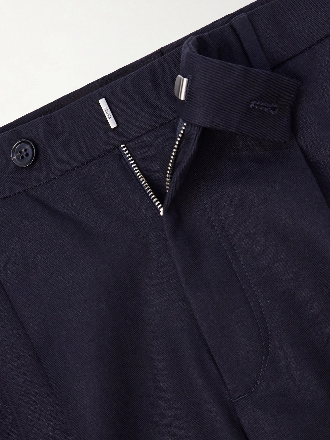 Straight-Leg Pleated Cotton And Linen-Blend Trousers