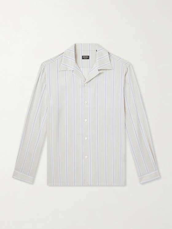 Ermenegildozegna Striped Camp-Collar Silk Shirt