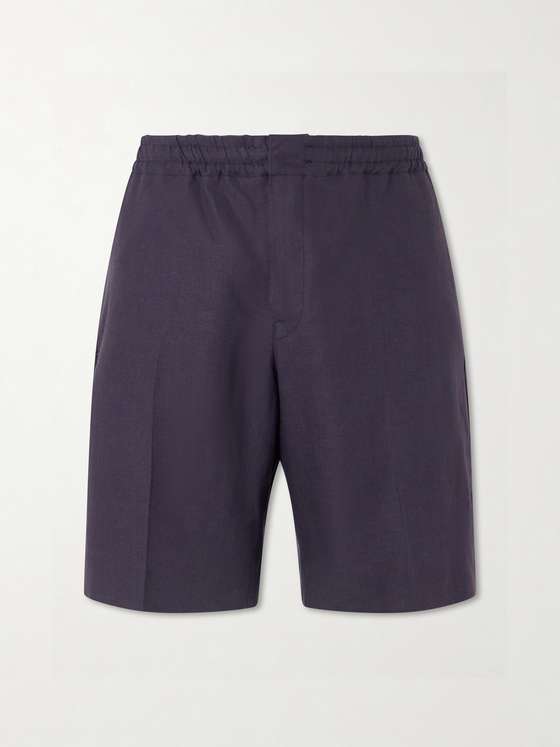 Ermenegildozegna Straight-Leg Pleated Linen Drawstring Shorts