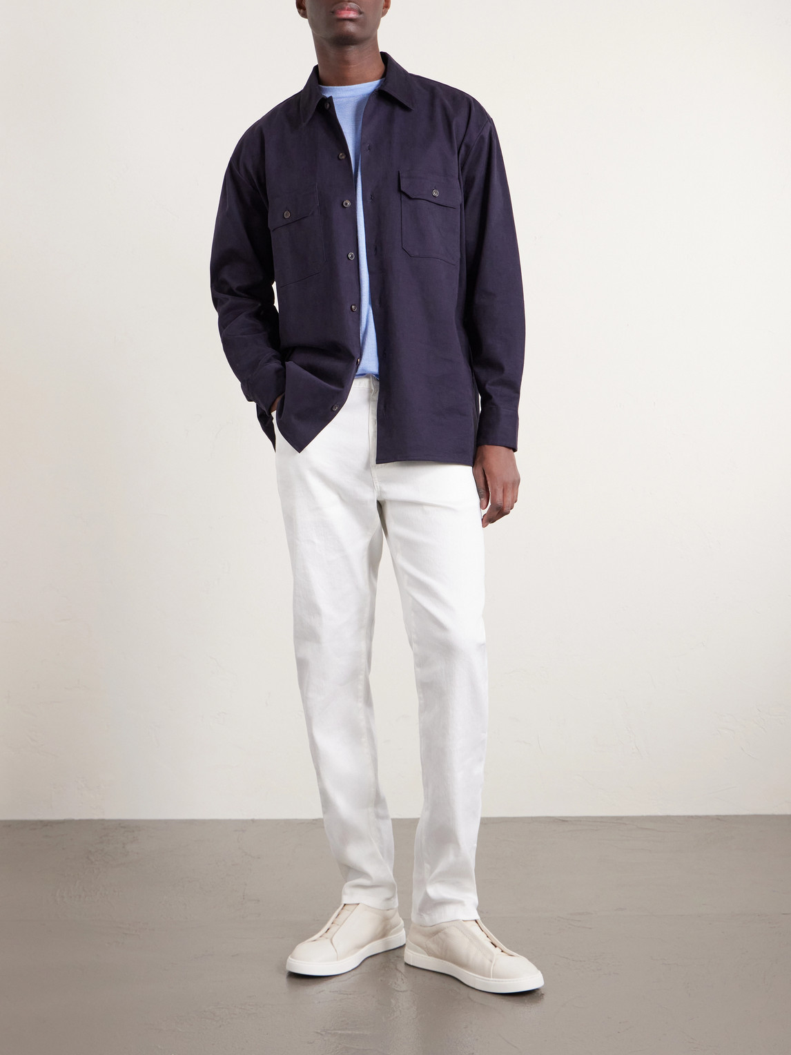 Straight-Leg Linen And Cotton-Blend Trousers