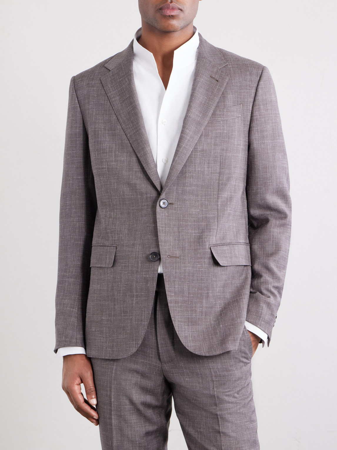 Prince Of Wales Checked Wool, Silk And Linen-Blend Suit Jacket