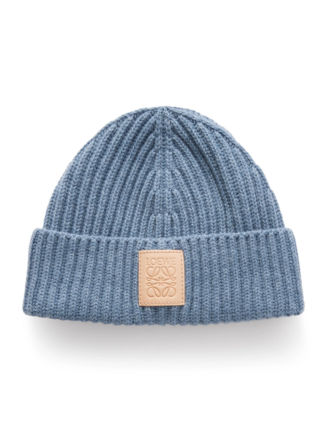Loewe Logo-appliquéd Ribbed Cashmere Beanie In Blue