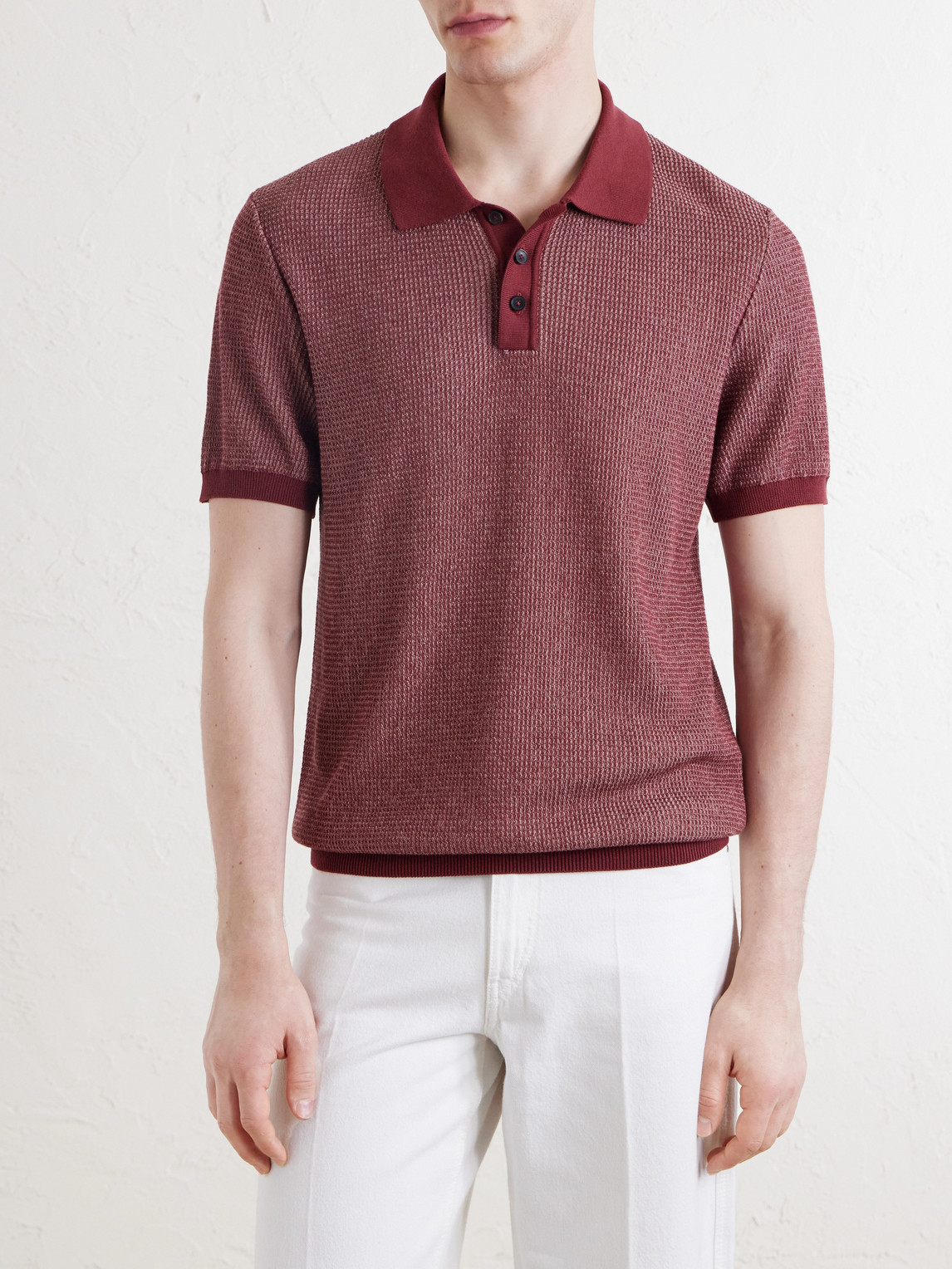 Mr P. - Honeycomb-Knit Silk And Cotton-Blend Polo Shirt