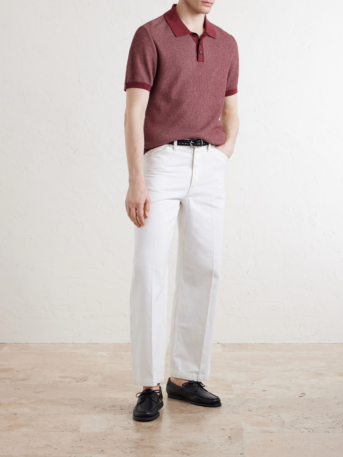 Mr P. - Honeycomb-Knit Silk And Cotton-Blend Polo Shirt