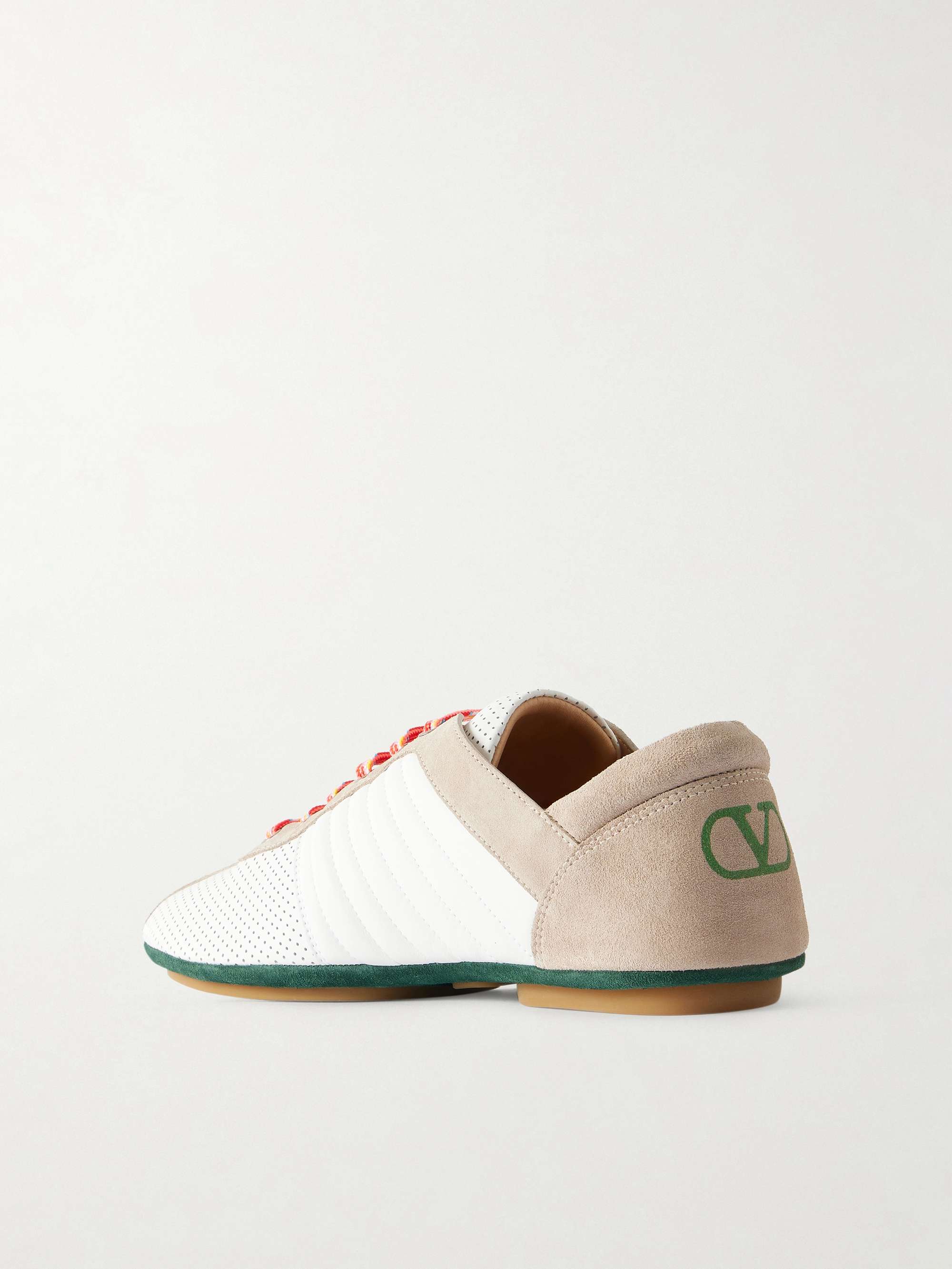 VALENTINO GARAVANI Suede-Trimmed Perforated Leather Sneakers for