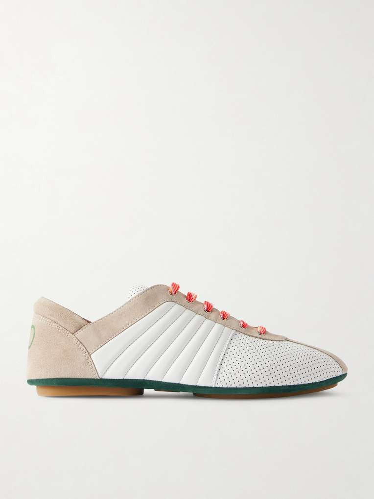 Valentino Garavani — Suede-Trimmed Perforated Leather Sneakers