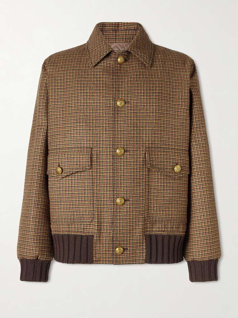 Valentino Garavani — Padded Houndstooth Virgin Wool Bomber Jacket