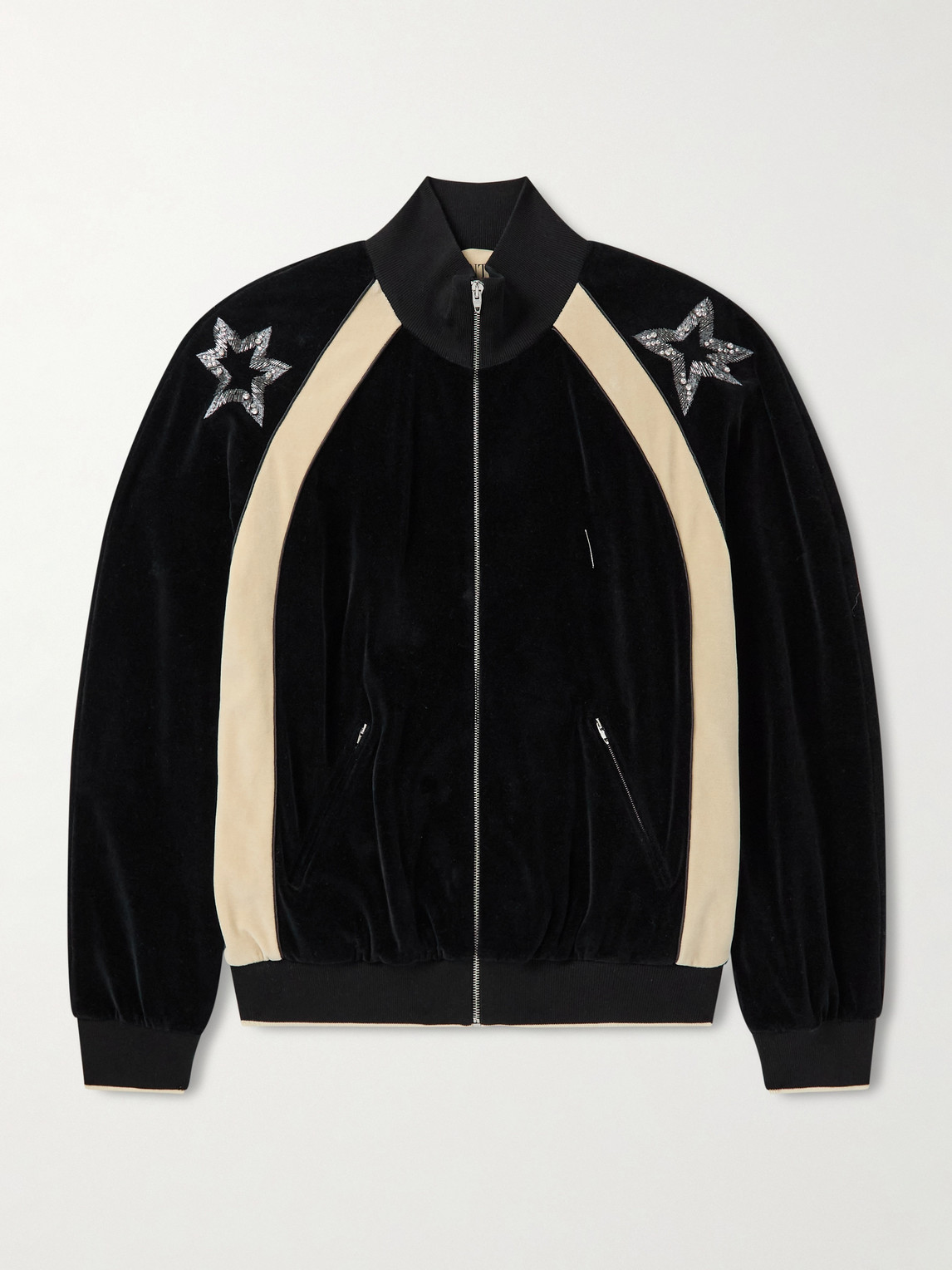 Valentino Garavani Beaded Crystal-Embellished Cotton-Blend Velour Track Jacket - Men