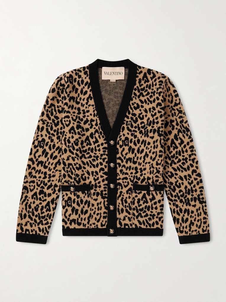 Valentino Garavani — Leopard-Jacquard Knit Wool Cardigan