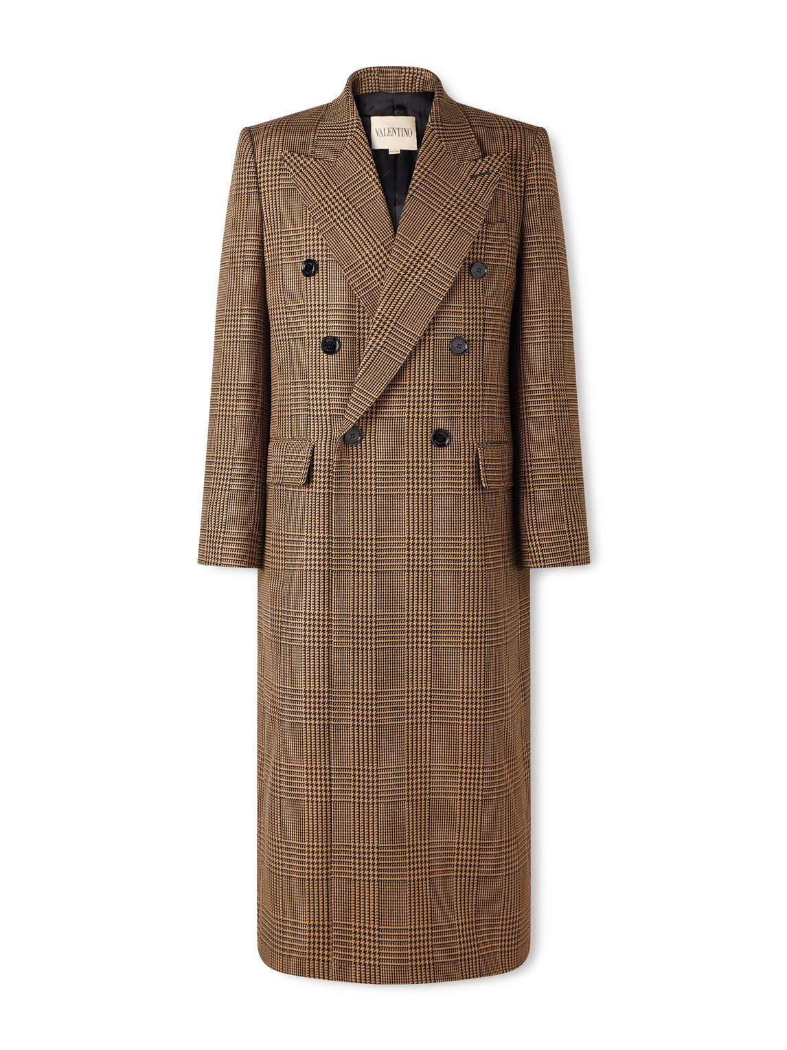 Valentino Double-breasted Prince Of Wales Checked Virgin Wool Coat In Brown