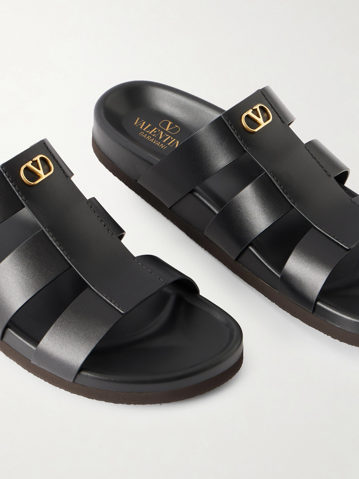 Valentino Garavani Studshield Logo-embellished Leather Sandals In Black