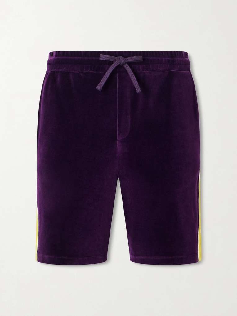 Valentino Garavani — Slim-Fit Appliquéd Cotton-Blend Velvet Shorts