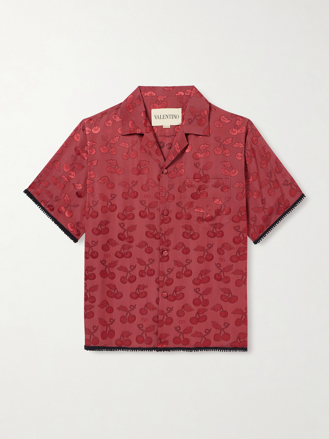 Valentino Garavani Cherryfic Camp-Collar Crochet-Trimmed Jacquard Shirt IT 46