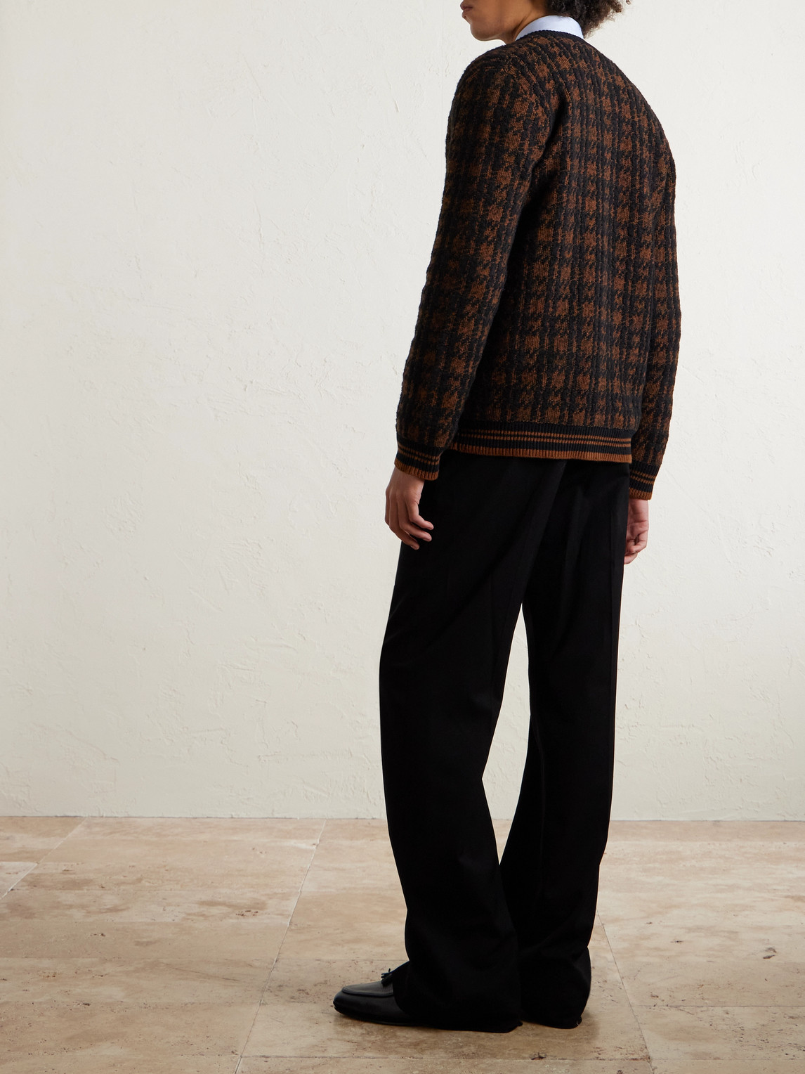  Valentino Garavani - Houndstooth Wool-blend Cardigan - Men - Brown - S 
