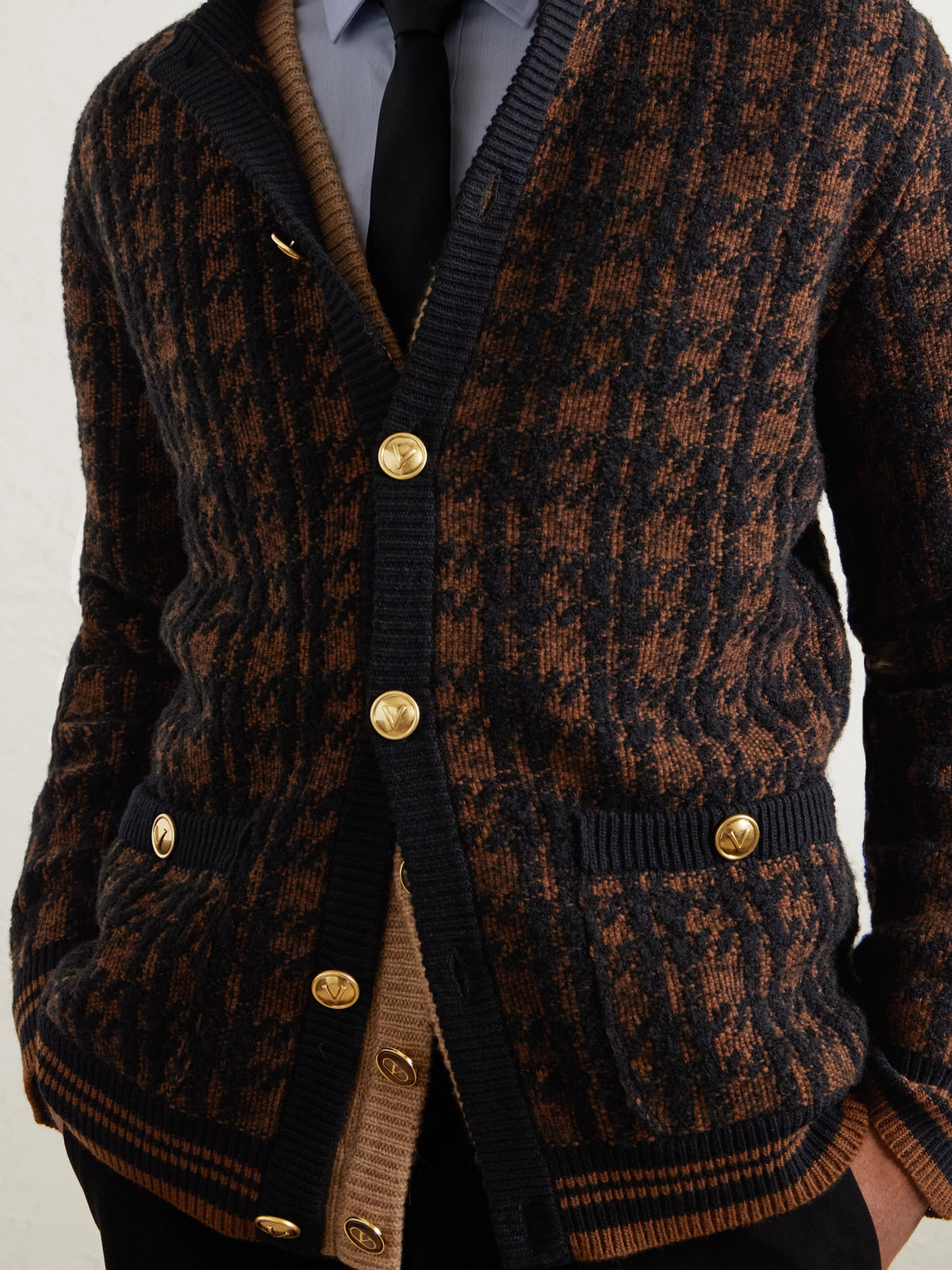  Valentino Garavani - Houndstooth Wool-blend Cardigan - Men - Brown - S 