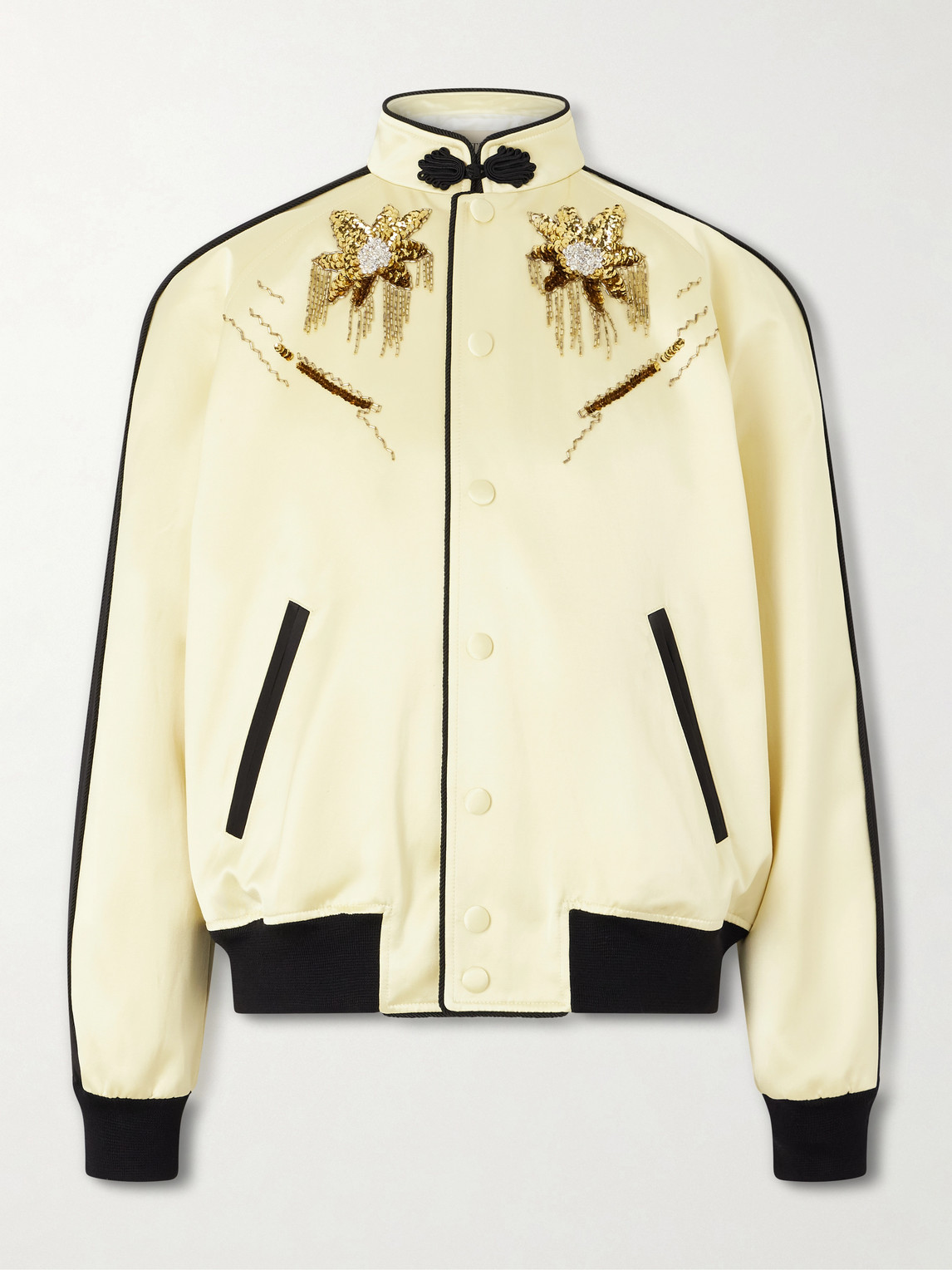 Valentino Embellished Satin Bomber Jacket In Neutral