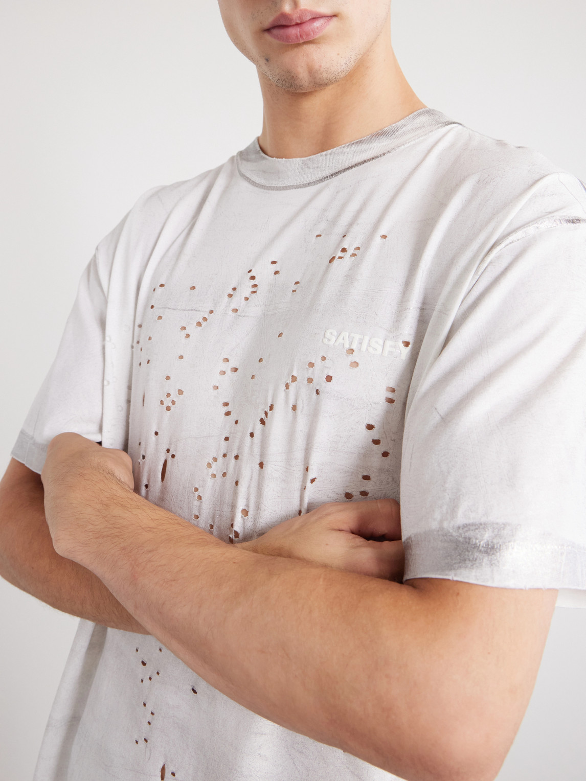 Logo-Print Distressed Mothtech™ Cotton-Jersey T-Shirt