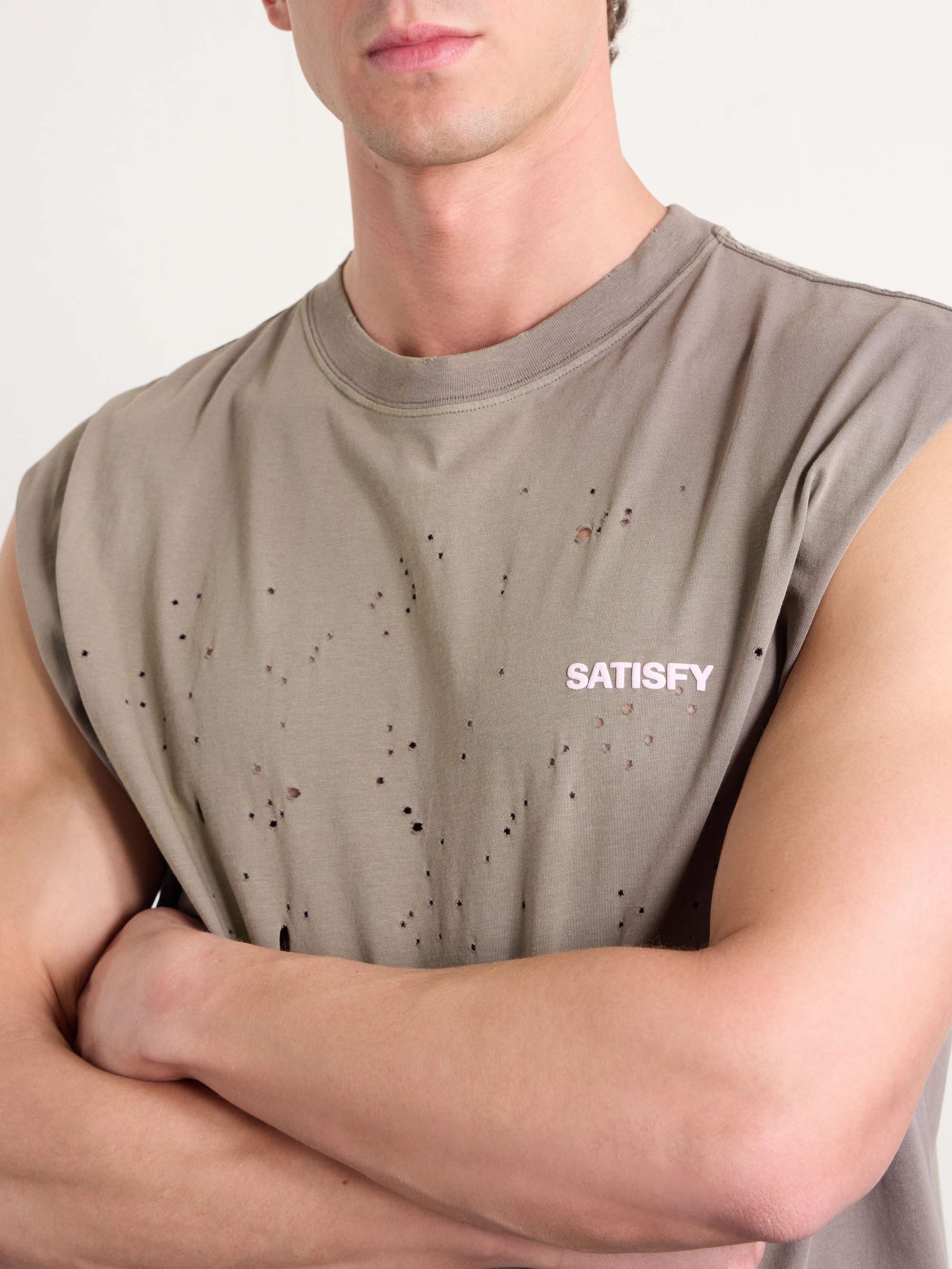 SATISFY Distressed Logo-Print MothTech™ Organic Cotton-Jersey Tank