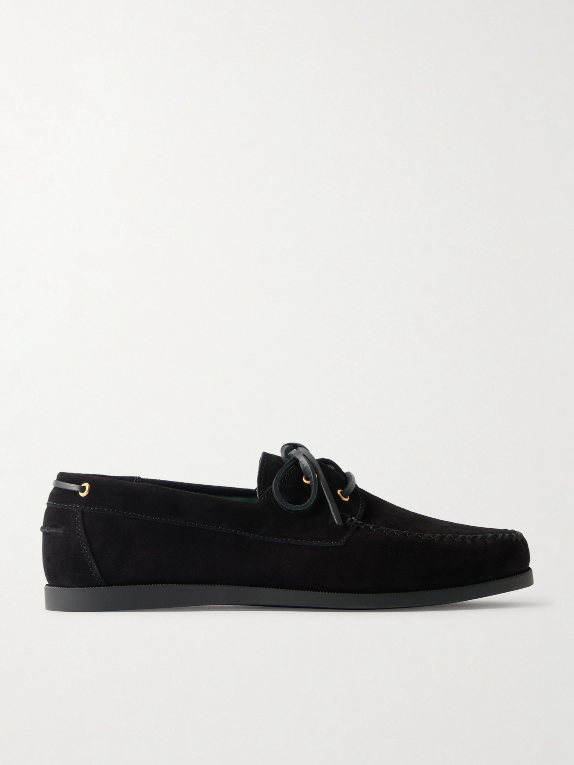 Vinny's Boatman Suede Boat Shoes In Black