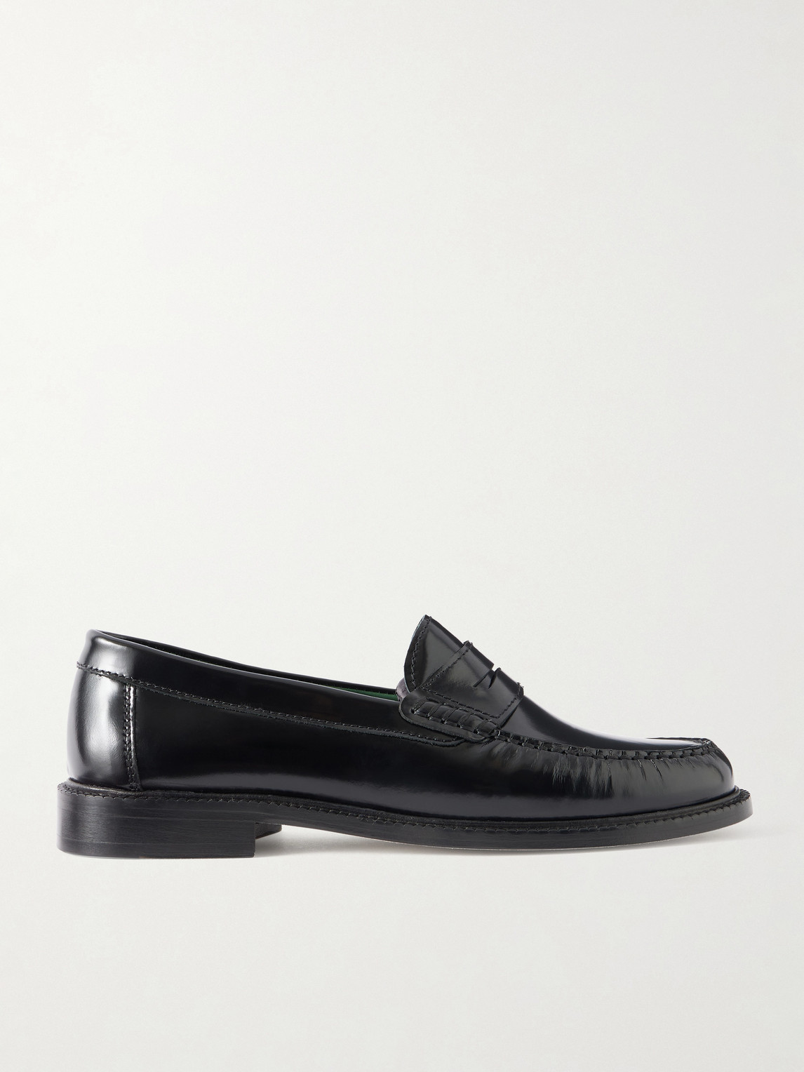 Vinny's Yardee Polished-leather Penny Loafers In Black