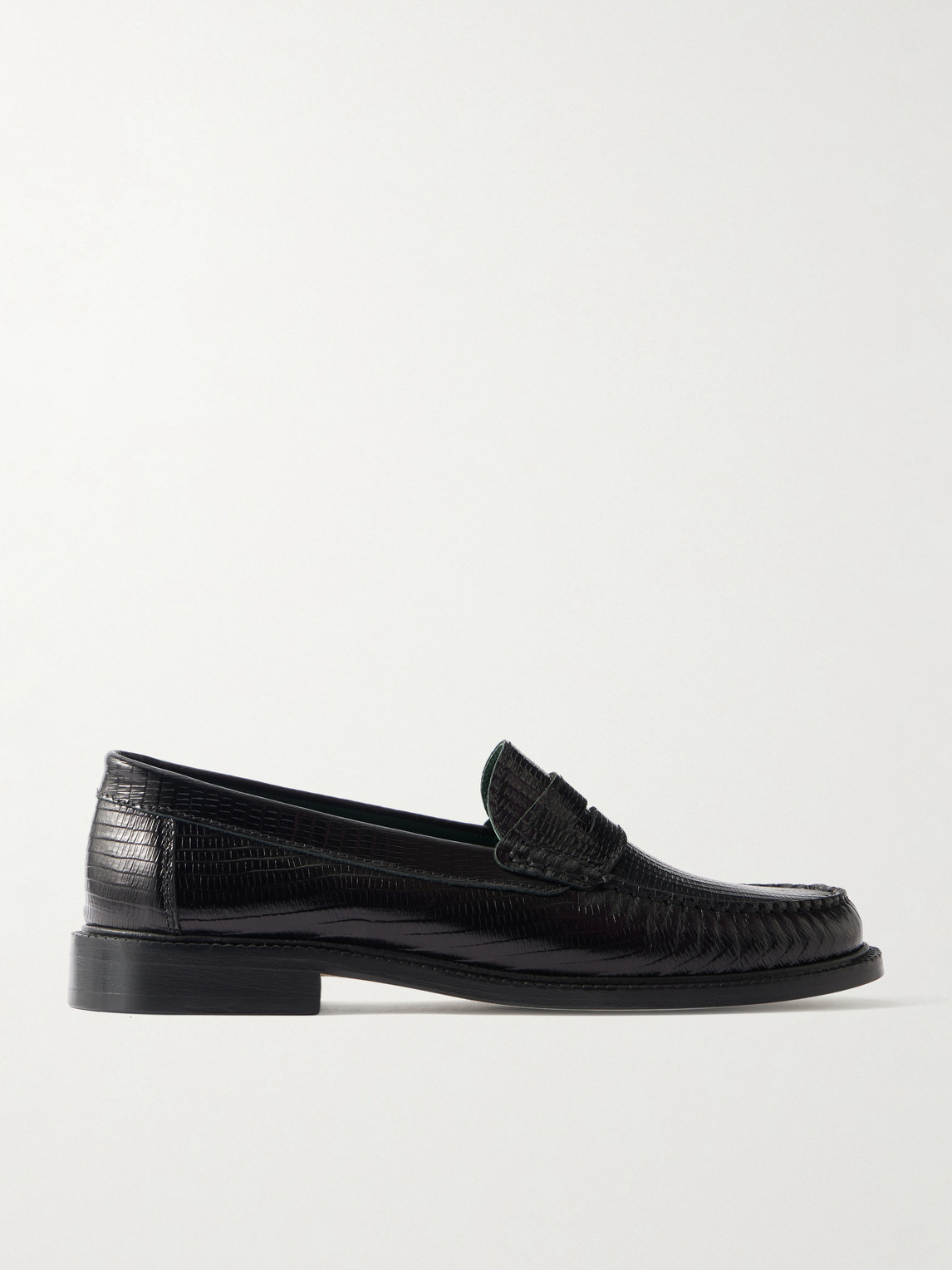 Vinny's Yardee Lizard-effect Leather Penny Loafers In Black