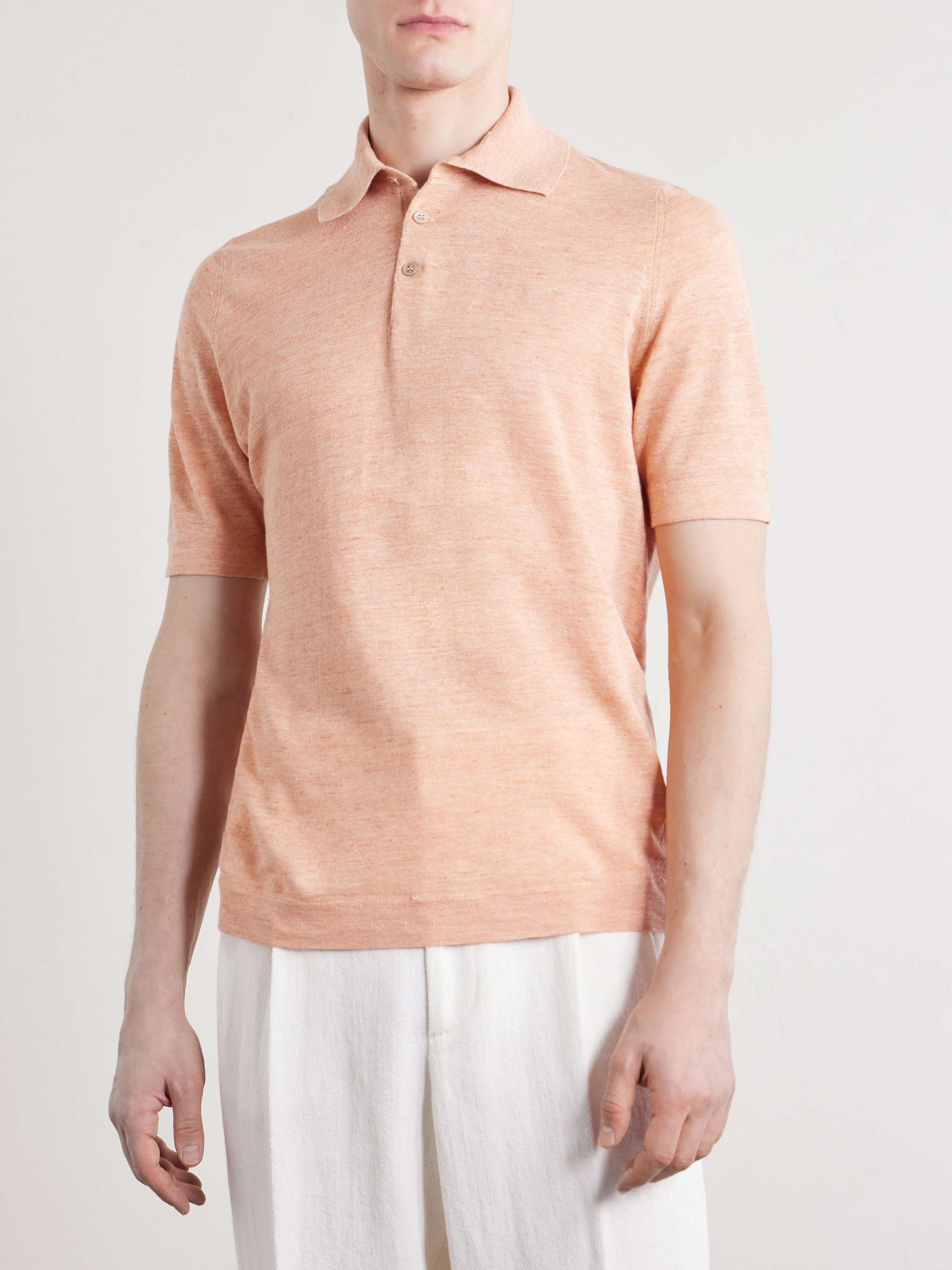 BRUNELLO CUCINELLI Mélange Linen and Cotton-Blend Polo Shirt