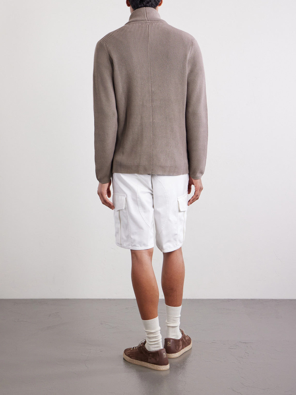 Shawl-Collar Double-Breasted Ribbed Cotton Cardigan