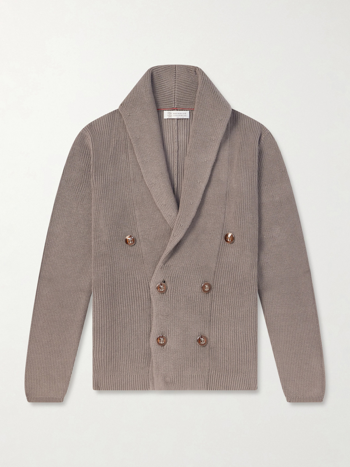 Brunello Cucinelli Shawl-Collar Double-Breasted Ribbed Cotton Cardigan IT 58