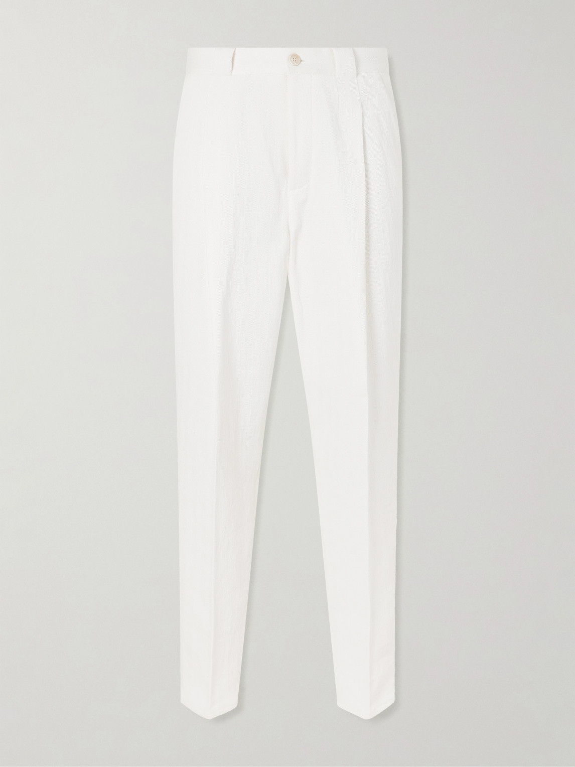 Brunello Cucinelli Straight-Leg Pleated Herringbone Cotton and Linen-Blend Trousers - Men