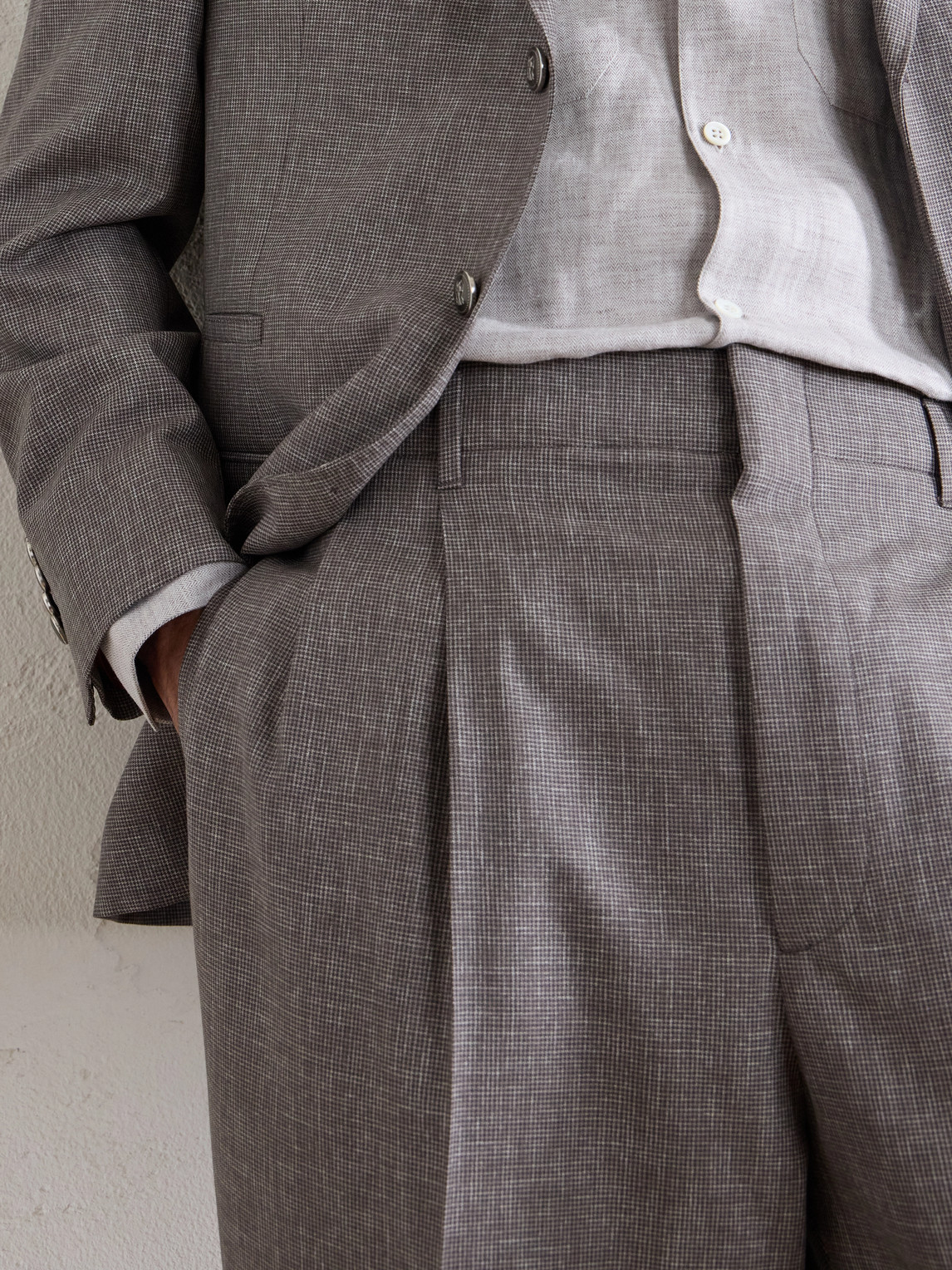Straight-Leg Pleated Wool Suit Trousers